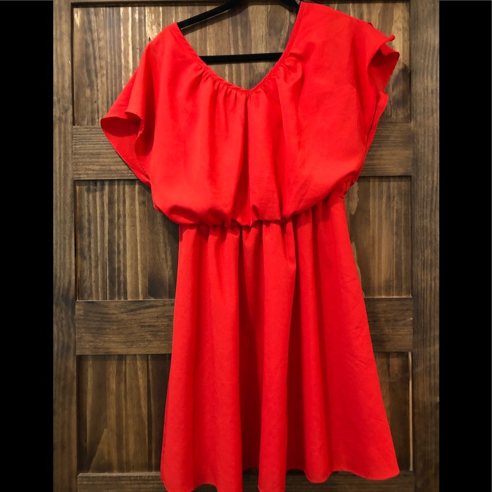 Red cool shoulder dress